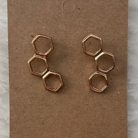 Gold Tone Honeycomb Earrings - Picture 5 of 5
